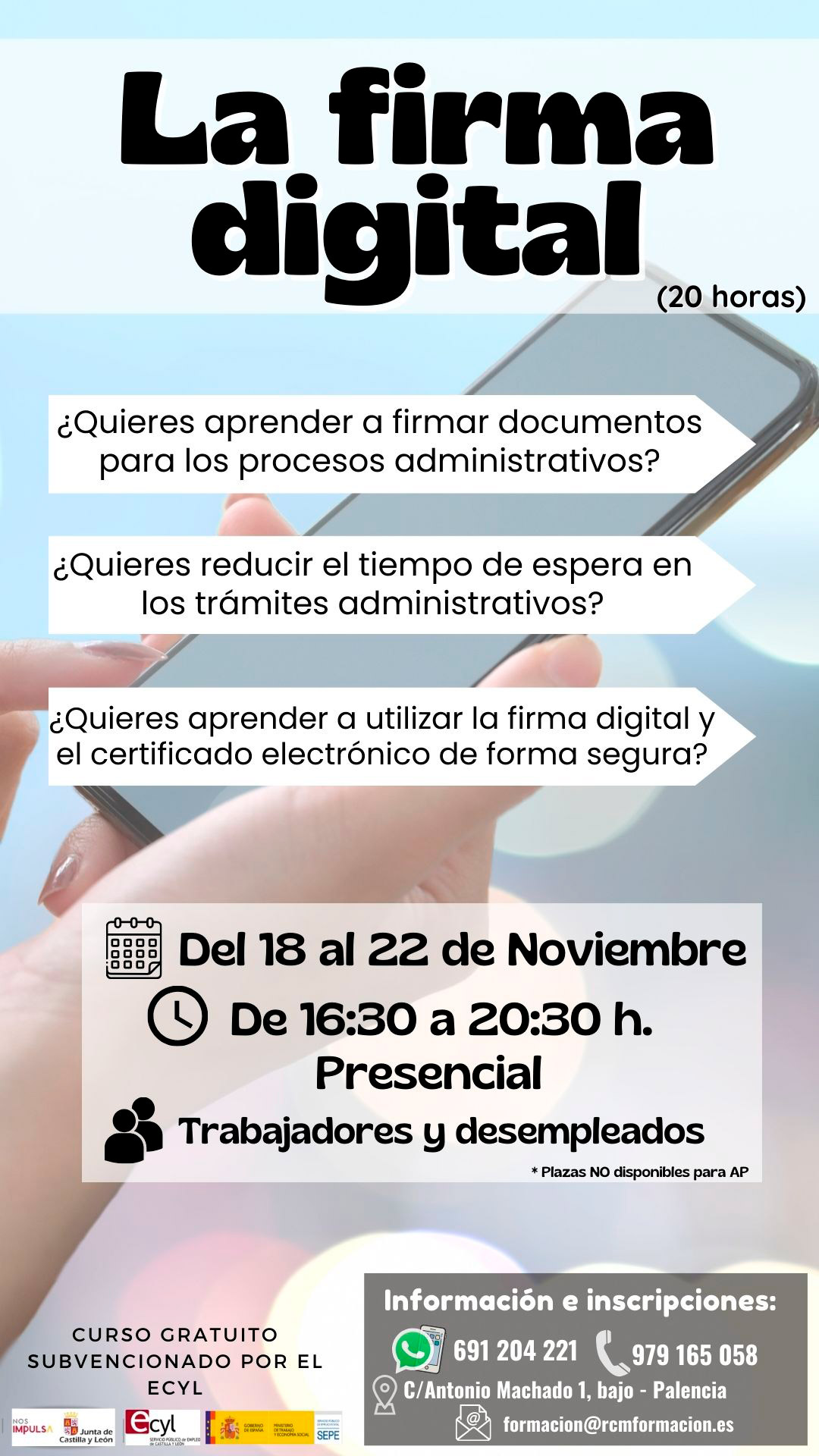 Curso gratis en Palencia de FIRMA DIGITAL