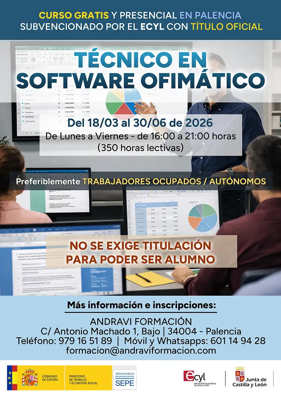 Curso gratis en Palencia de técnico en software ofimático