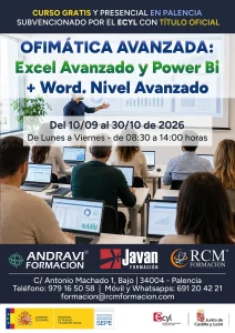 Curso gratuito en Palencia de OFIMÁTICA AVANZADA: Excel Avanzado y Power Bi y Word Nivel Avanzado