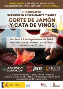 Curso gratis en Palencia de Corte de Jamón y Cata de vinos